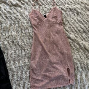 Pink Textured Spaghetti Strap Dress